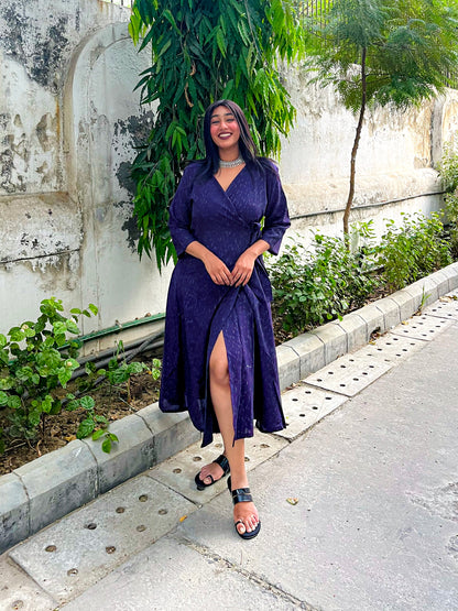 Aubergine Ikkat Wrap Dress