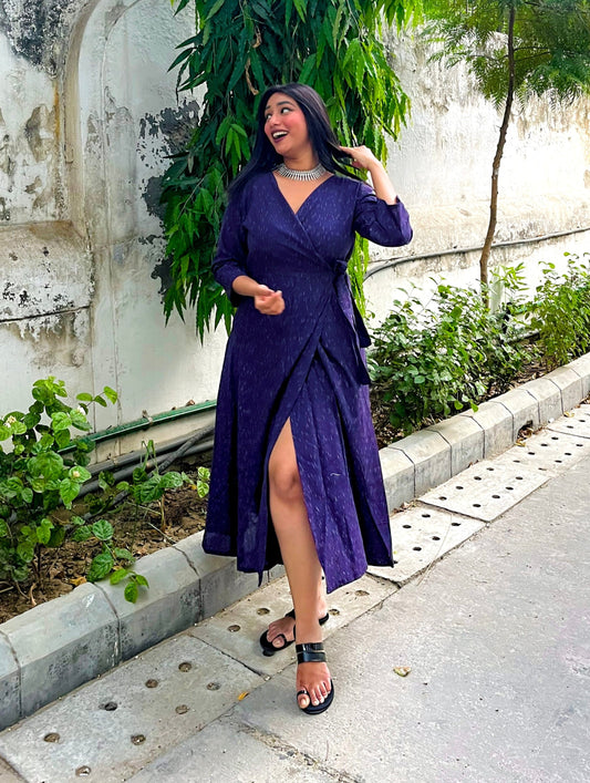 Aubergine Ikkat Wrap Dress