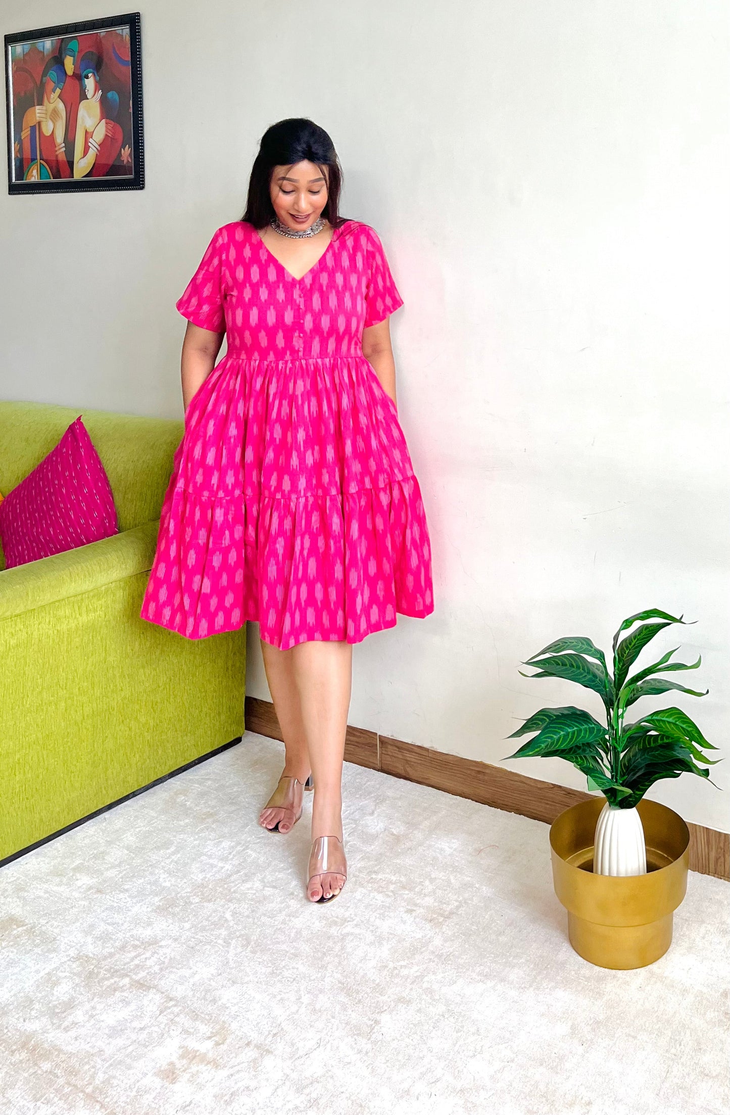 Fuchsia Pink Tier Dress (S)