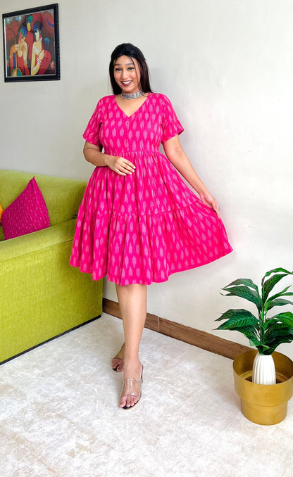 Fuchsia Pink Tier Dress (S)