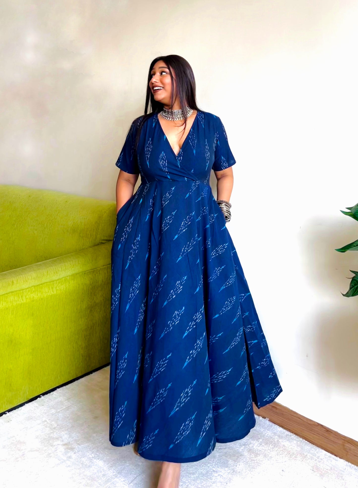 Navy Ikat Wrap-Style Anarkali