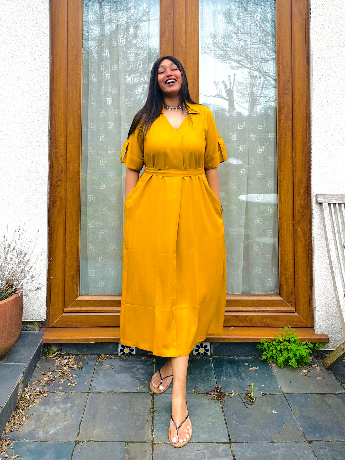 Mustard Yellow Rayon Midi Dress