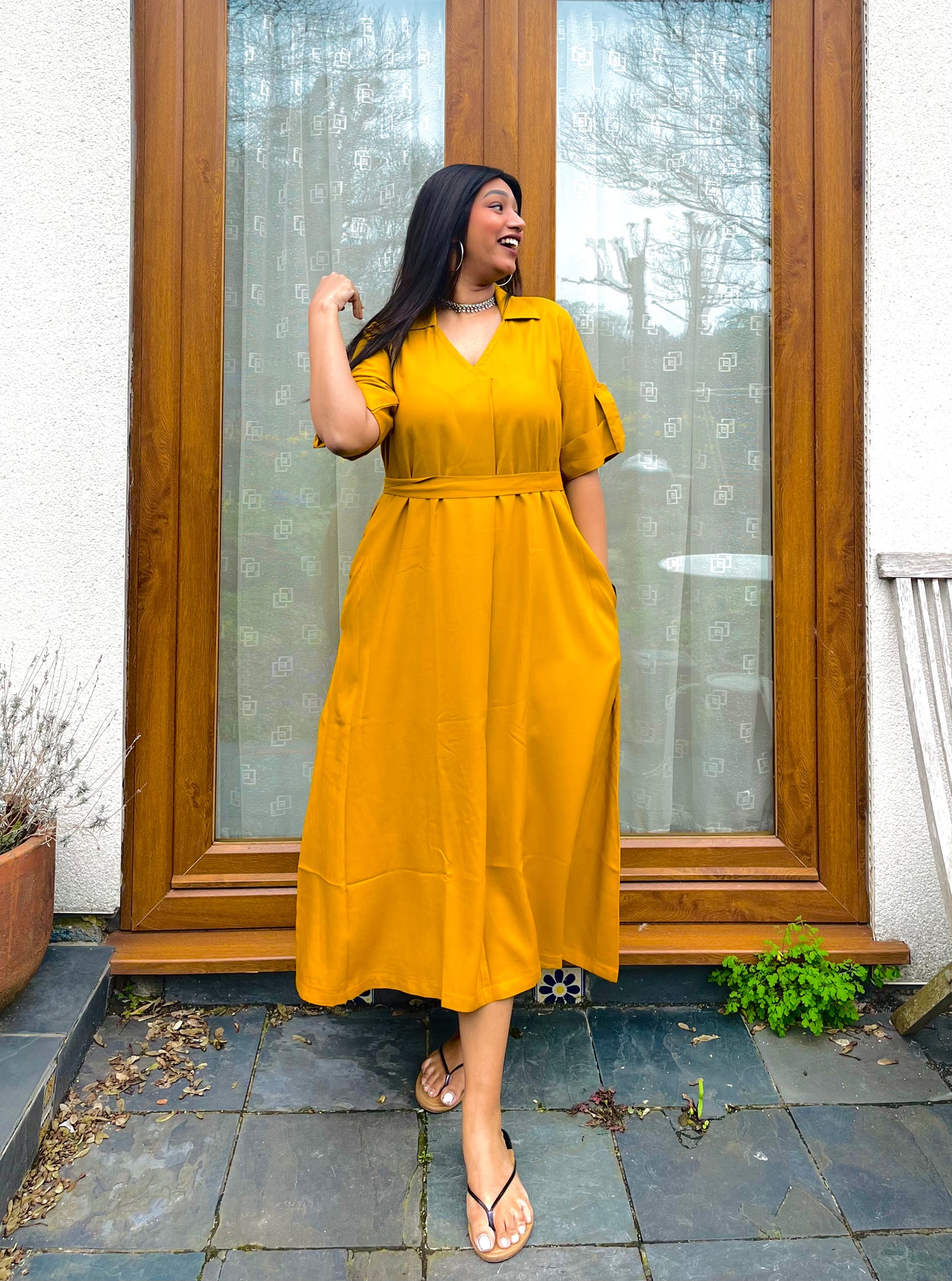 Mustard Yellow Rayon Midi Dress