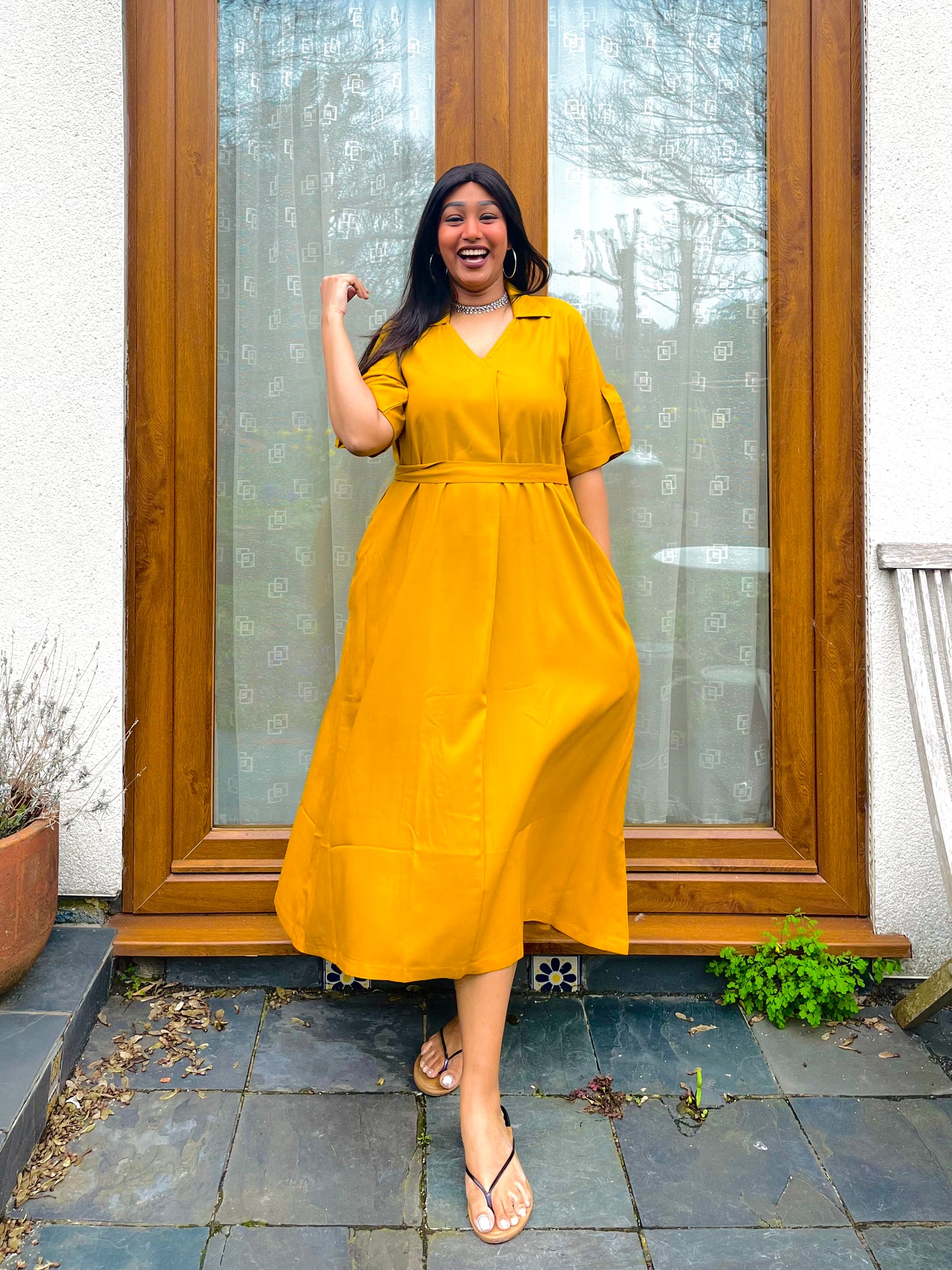 Mustard Yellow Rayon Midi Dress