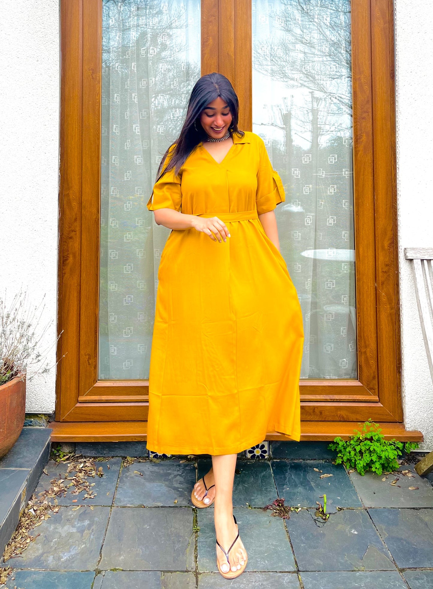 Mustard Yellow Rayon Midi Dress