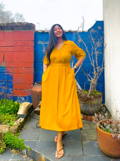 Mustard Yellow Rayon Midi Dress