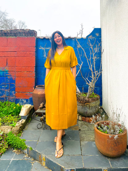 Mustard Yellow Rayon Midi Dress