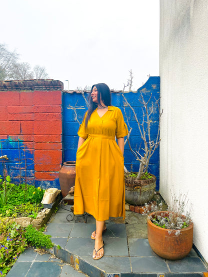 Mustard Yellow Rayon Midi Dress