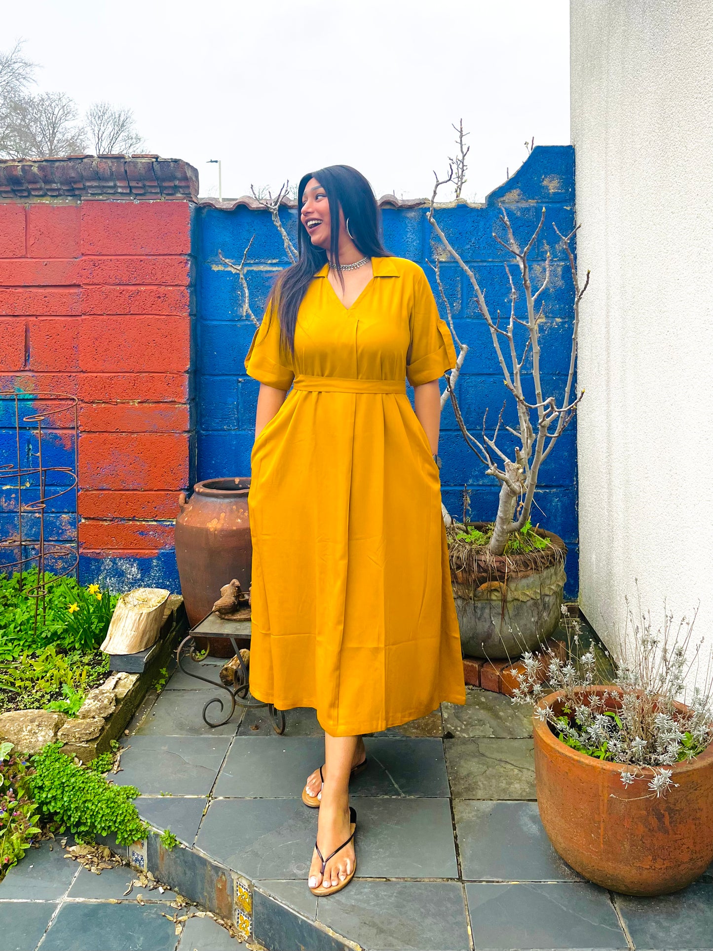 Mustard Yellow Rayon Midi Dress