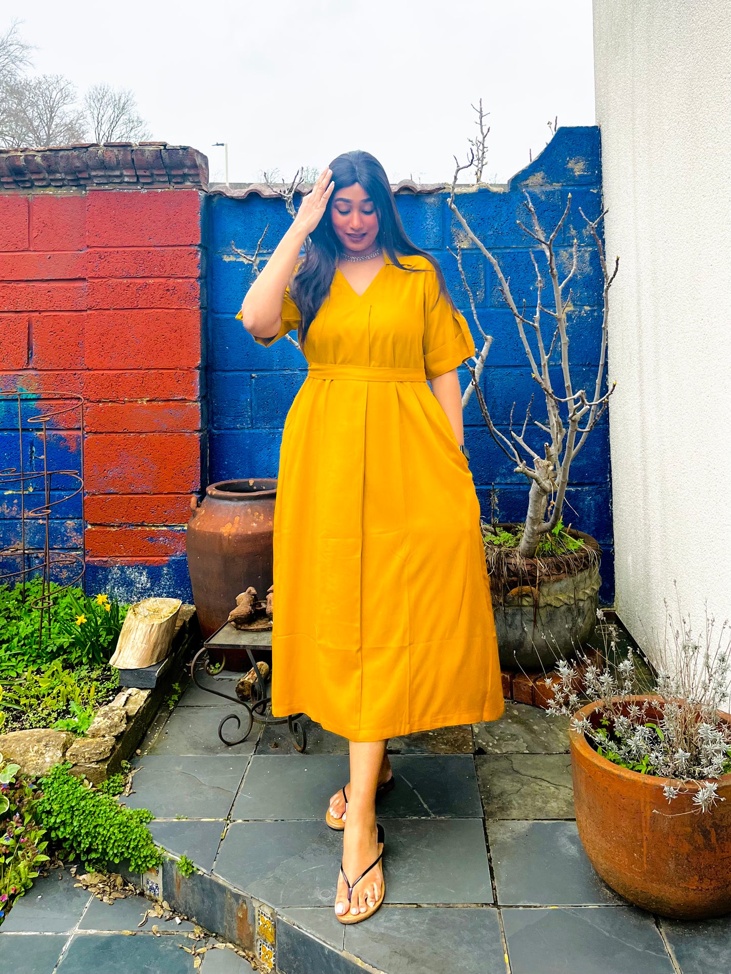 Mustard Yellow Rayon Midi Dress