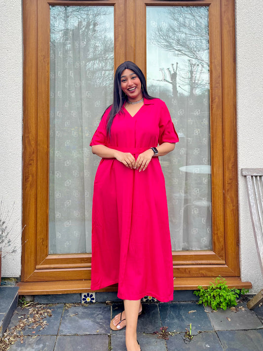 Hot Pink Rayon Midi Dress