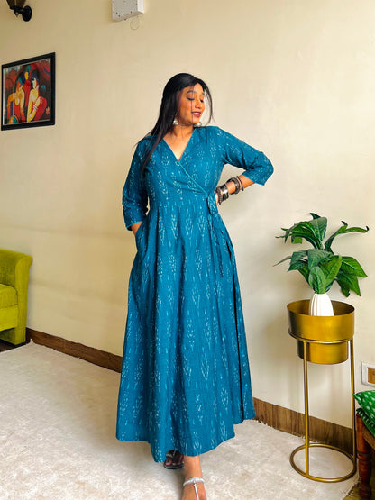 Teal Ikkat Wrap Dress (S)