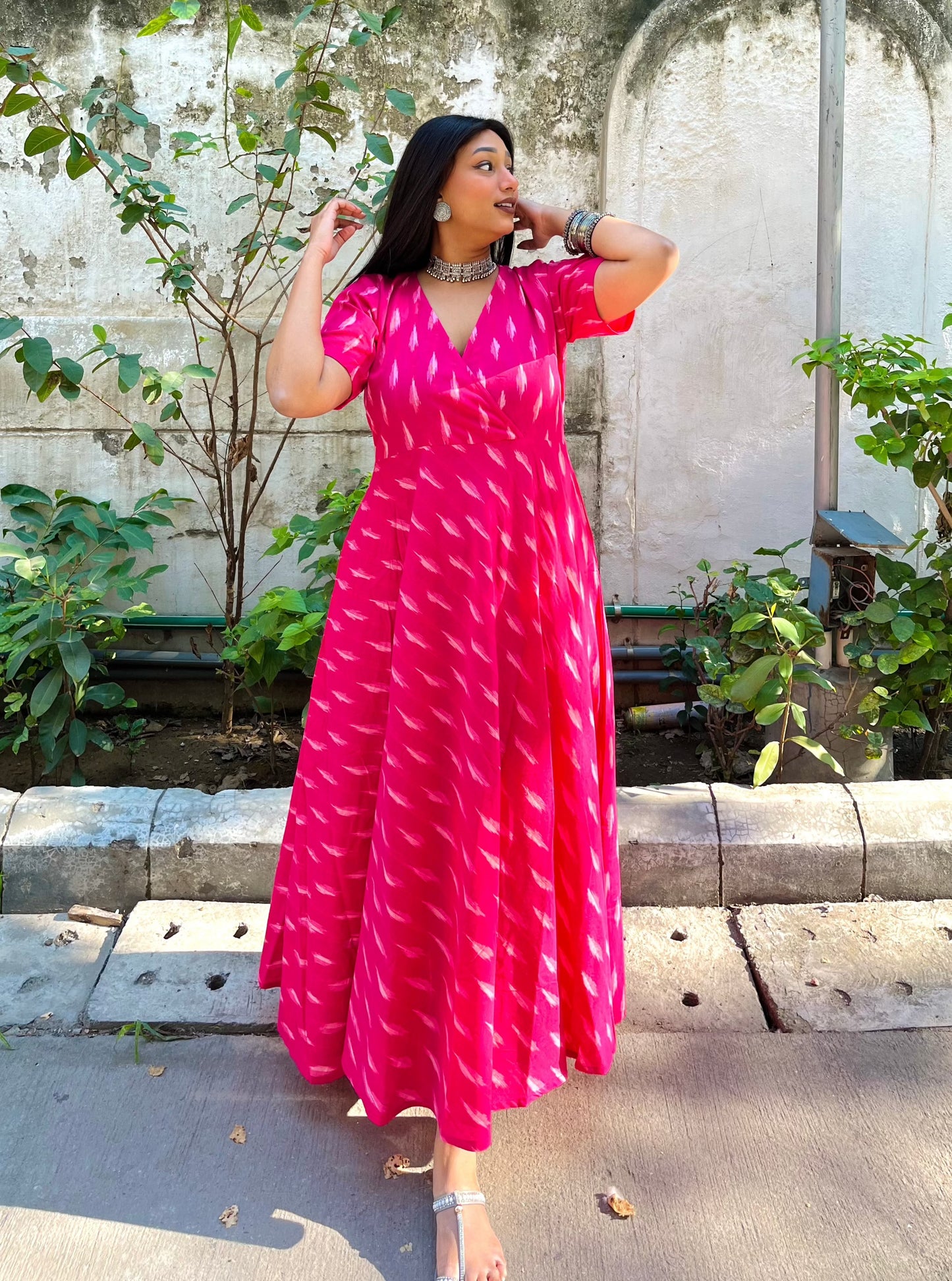 Vaishali Pink Wrap-Style Anarkali