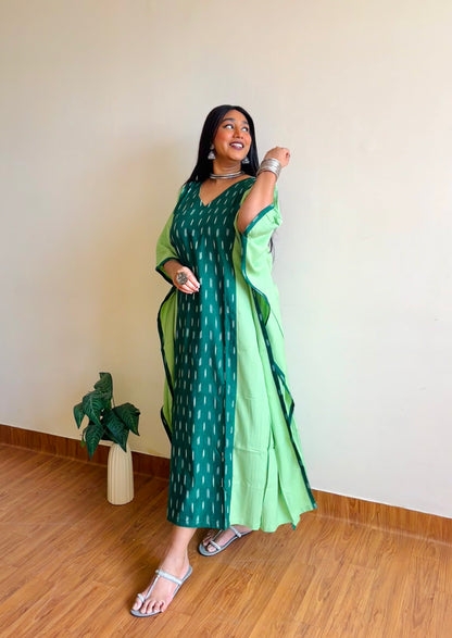 Green Ikat Panel Kaftan