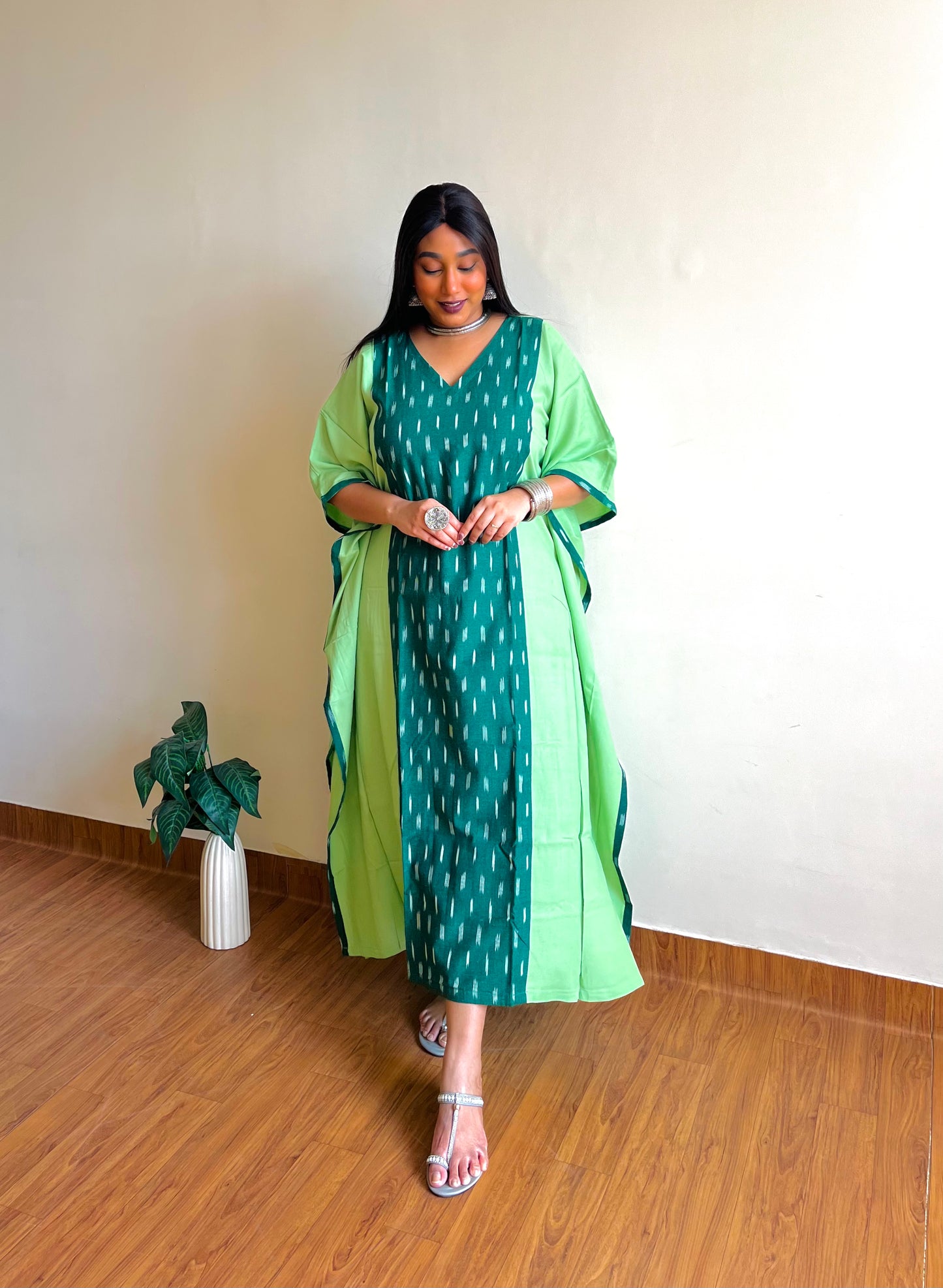 Green Ikat Panel Kaftan