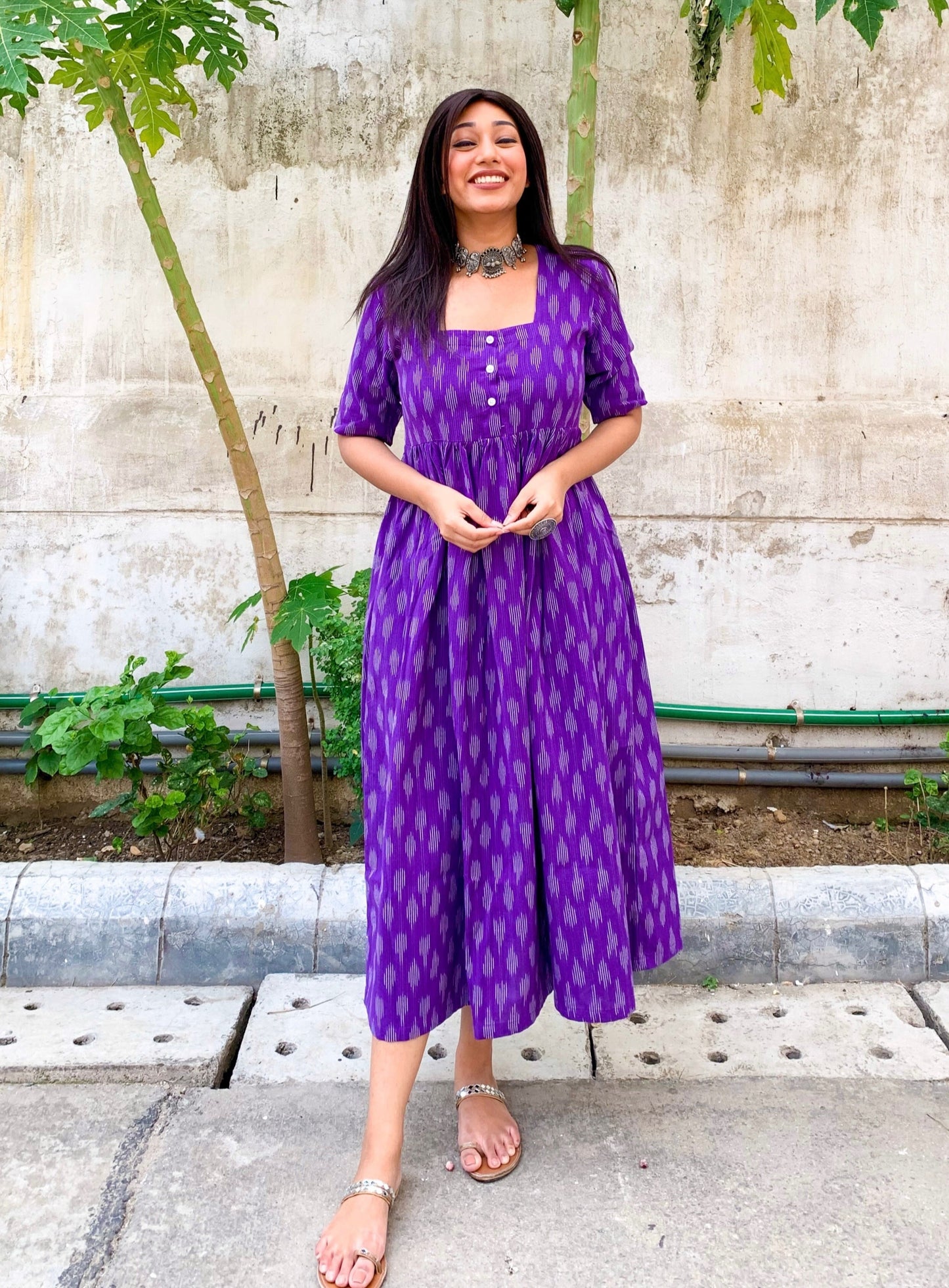 Ayesha Purple Ikkat Maxi Dress