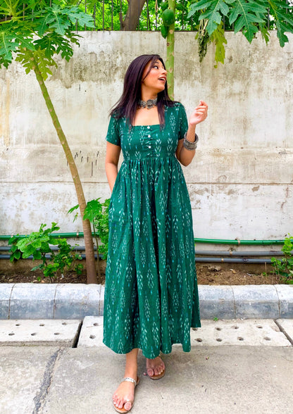 Sharwari Green Ikkat Maxi Dress