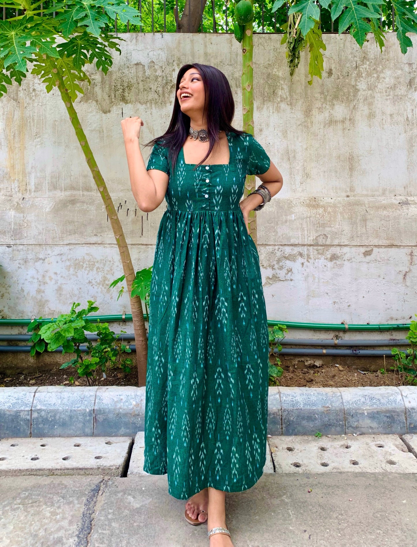 Sharwari Green Ikkat Maxi Dress