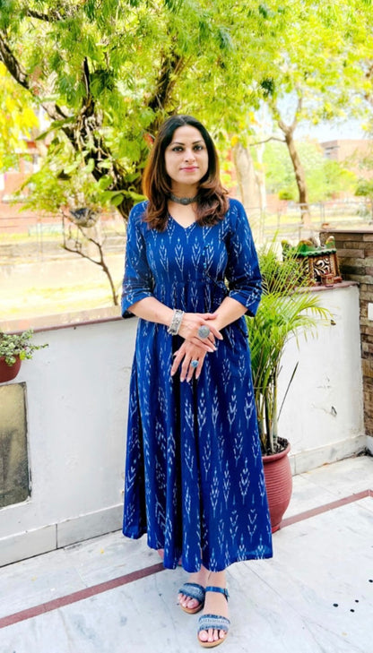 Neeli Navy Ikat Angrakha Dress