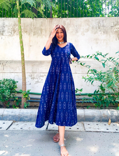 Neeli Navy Ikat Angrakha Dress