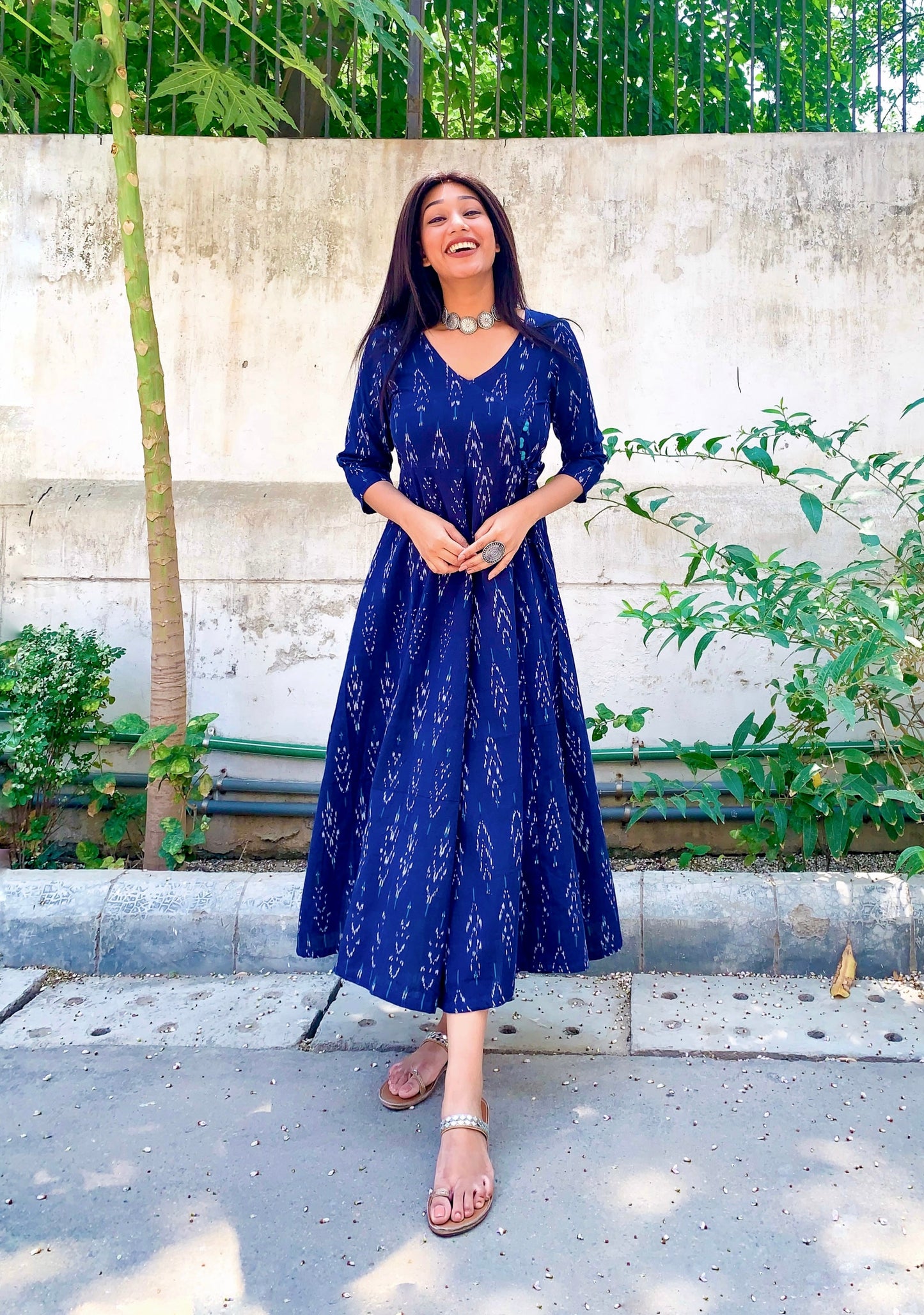 Neeli Navy Ikat Angrakha Dress