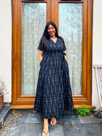 Black Ikat Angrakha Dress