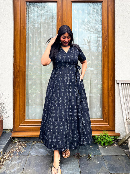 Black Ikat Angrakha Dress