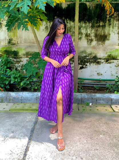 Ayesha Purple Ikat Wrap Dress