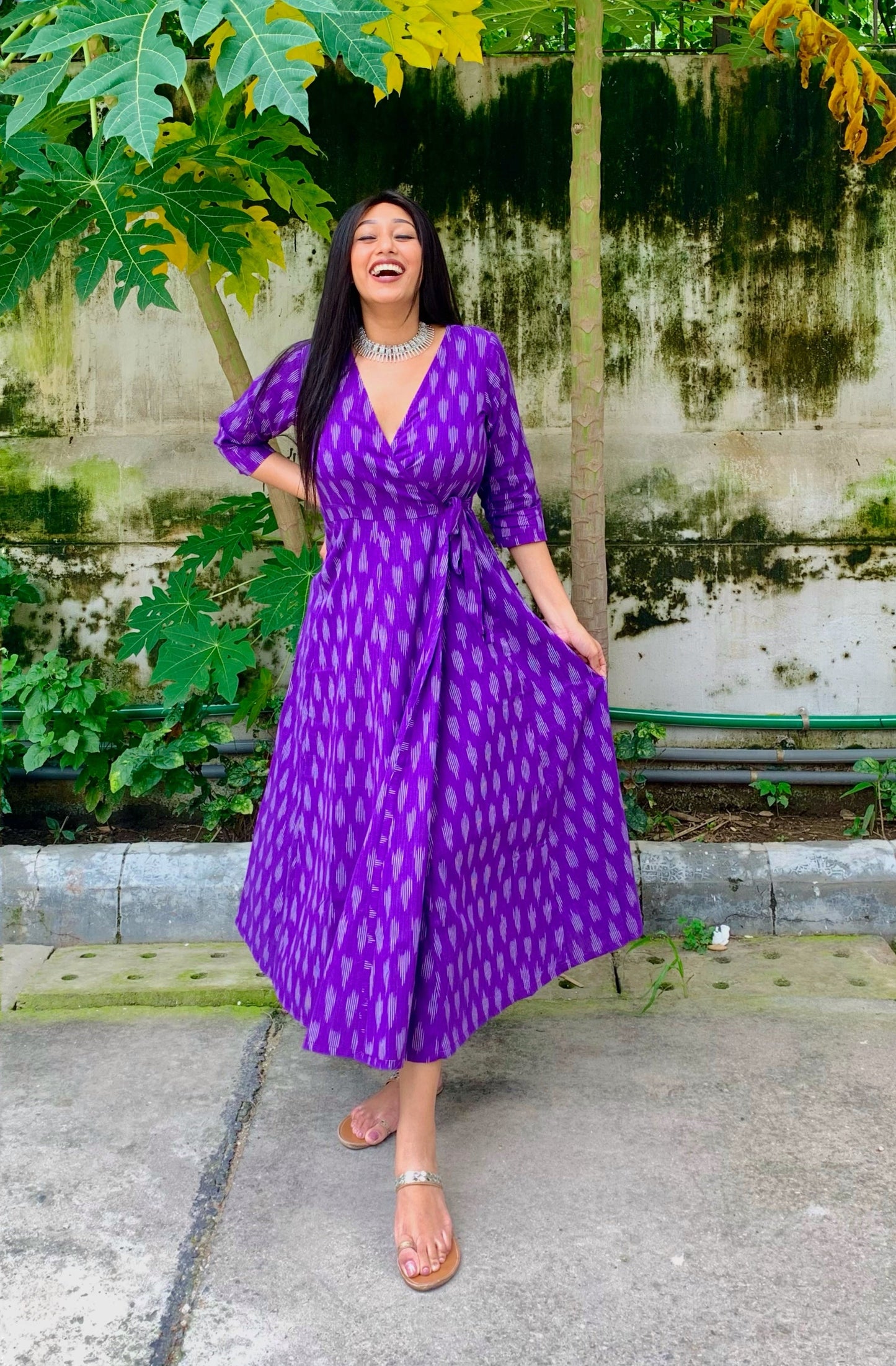 Ayesha Purple Ikat Wrap Dress